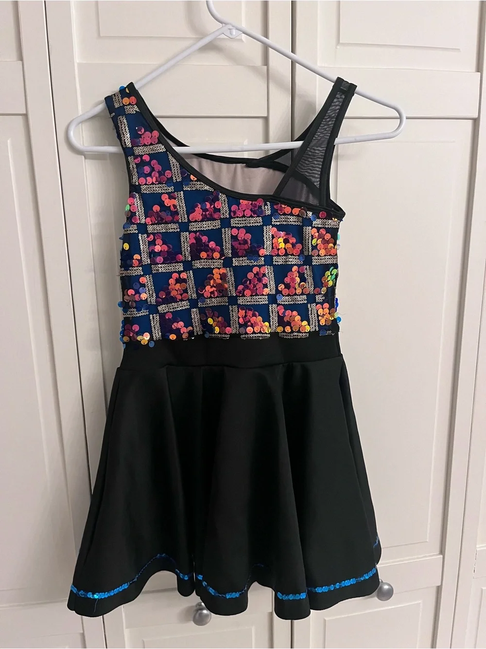 Weissman Black One-Shoulder Kids Sequin Dance Dress with Multicolor Sequins